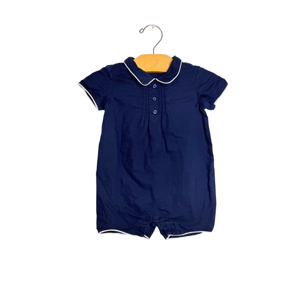 Janie and Jack Navy Blue Linen Blend Peter Pan Collar Romper 3-6 Months